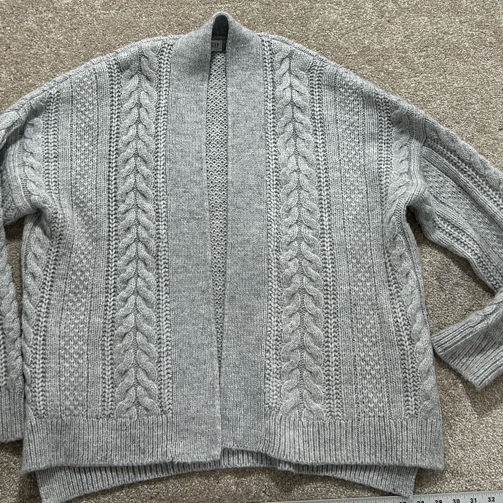 Gap Women’s M Open Front Cardigan Sweater Large Cable Knit Wool Alpaca